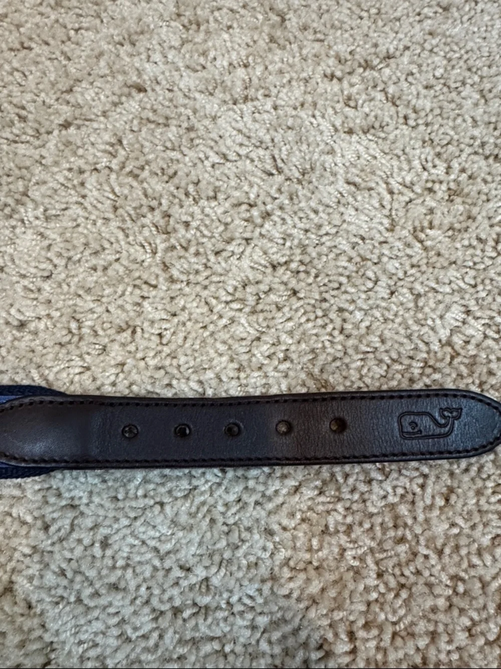 Vineyard Vines Boys Whale Patterned Canvas & Brown Leather Belt
